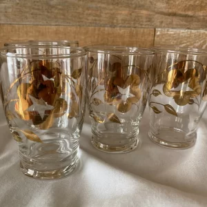 vintage juice glasses gold flower design set of five