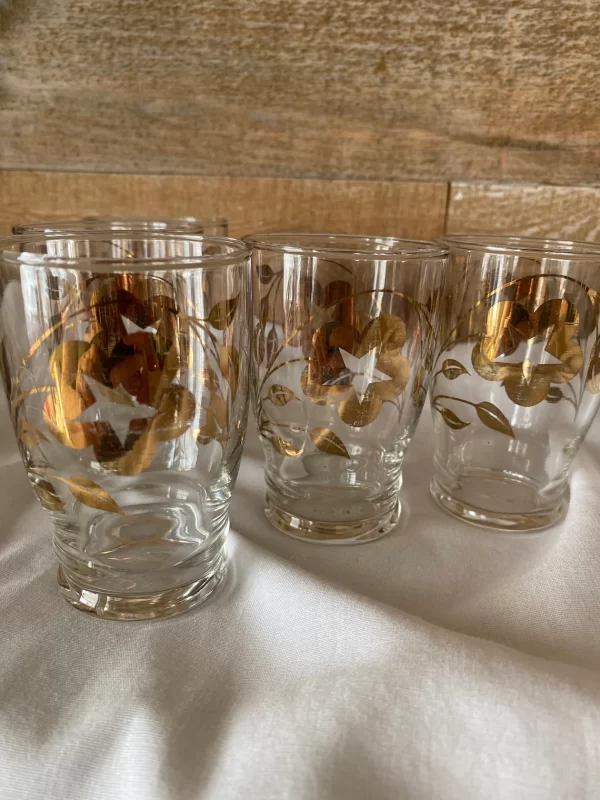 vintage juice glasses gold flower design set of five