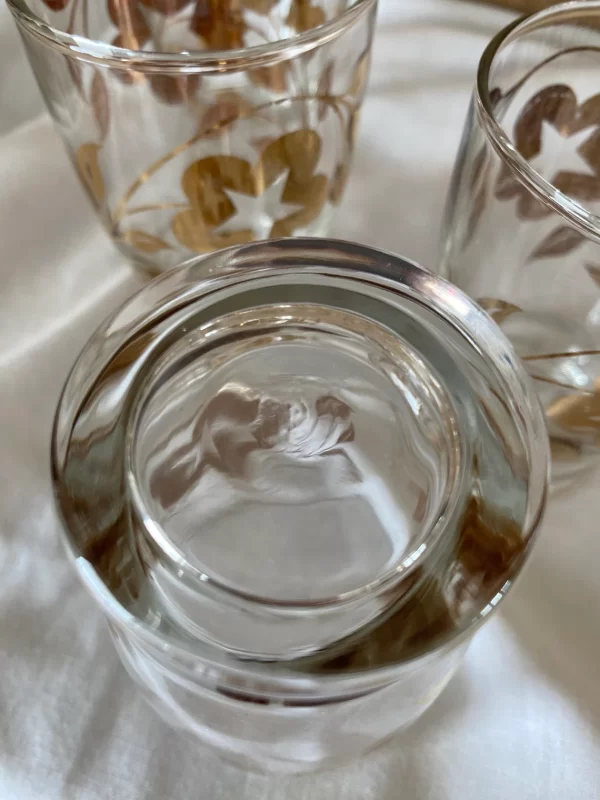 vintage juice glasses gold flower design bottom