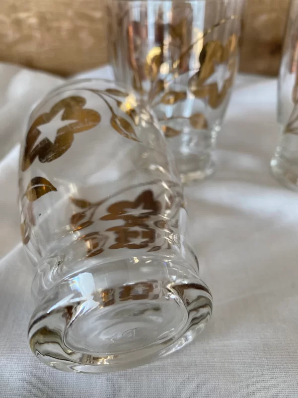 vintage juice glasses gold flower design lipped base