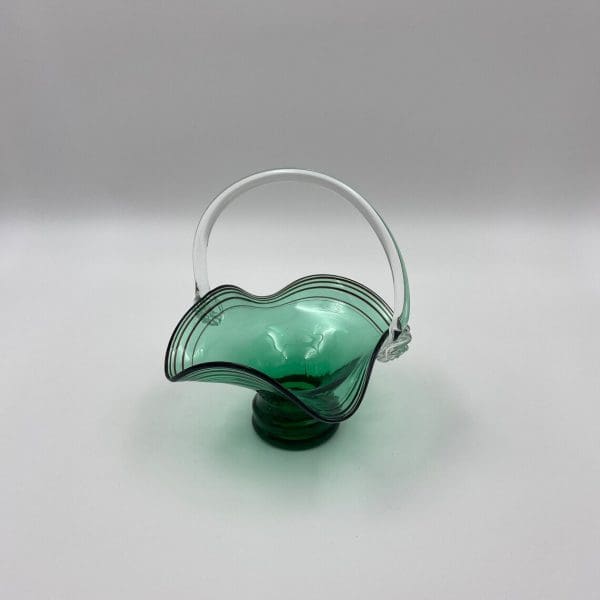 vintage green glass basket with handle