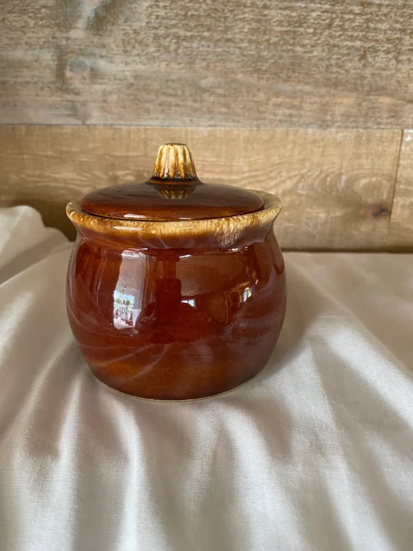 Hull brown drip pottery jar with lid