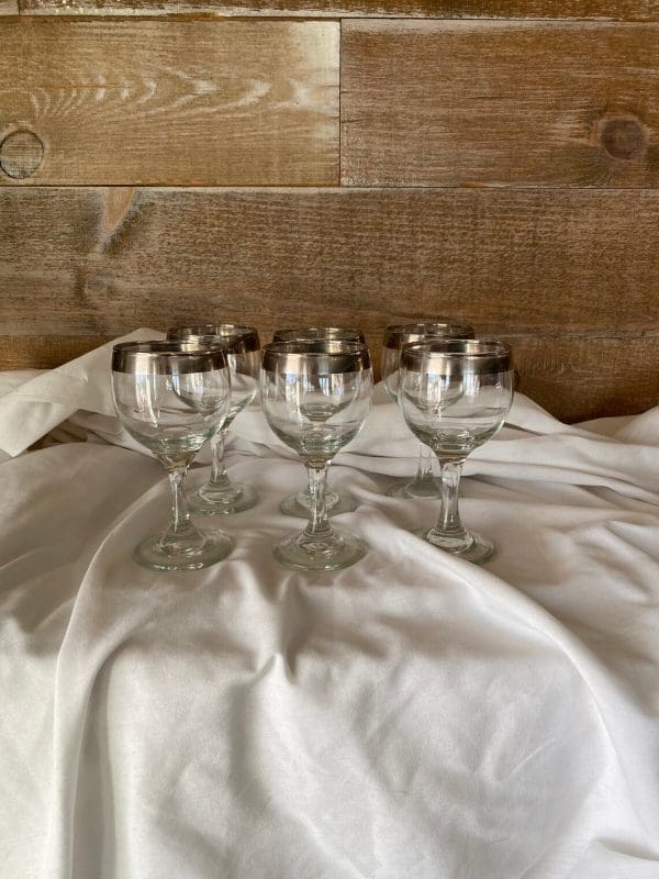 silver rimmed wine glasses set of six