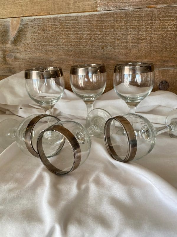 silver rimmed wine glasses set of six clear with silver