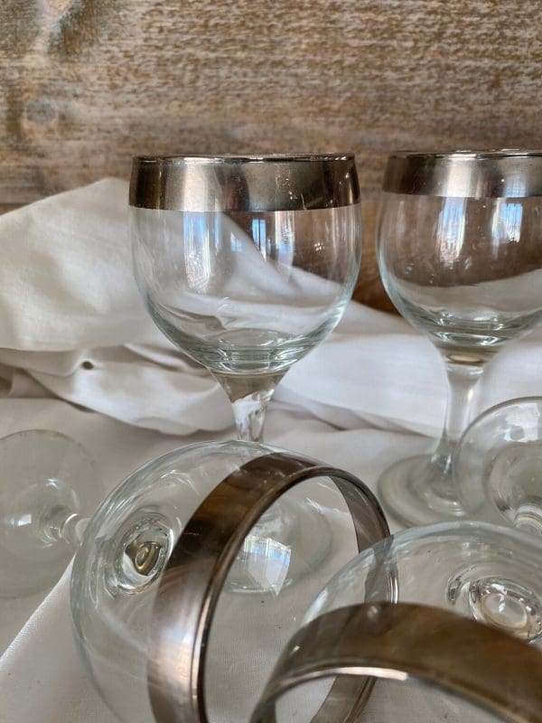 silver rimmed wine glasses set of six clear glass with silver wide band on rims