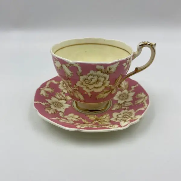 Paragon by Appointment fine bone china England regd close right side pink with cream color flowers