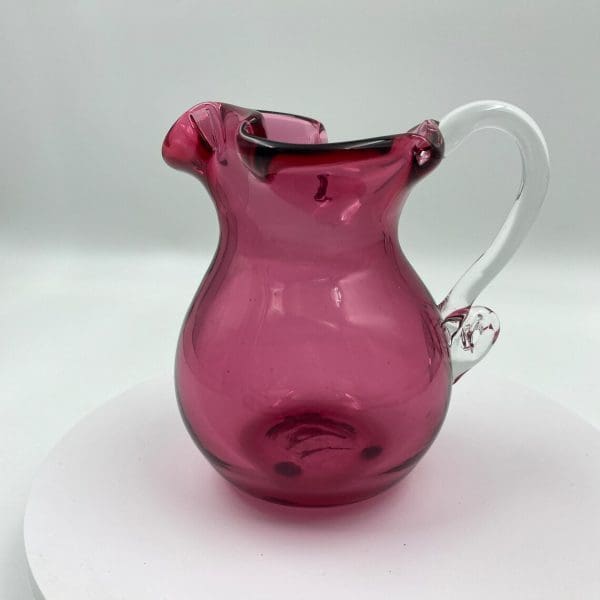 vintage pink glass pitcher right side