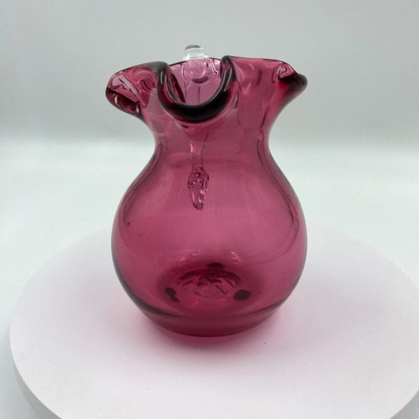 vintage pink glass pitcher ruffled spout