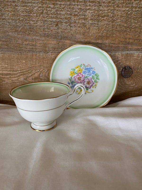 Royal Albert teacup and saucer green white with flowers