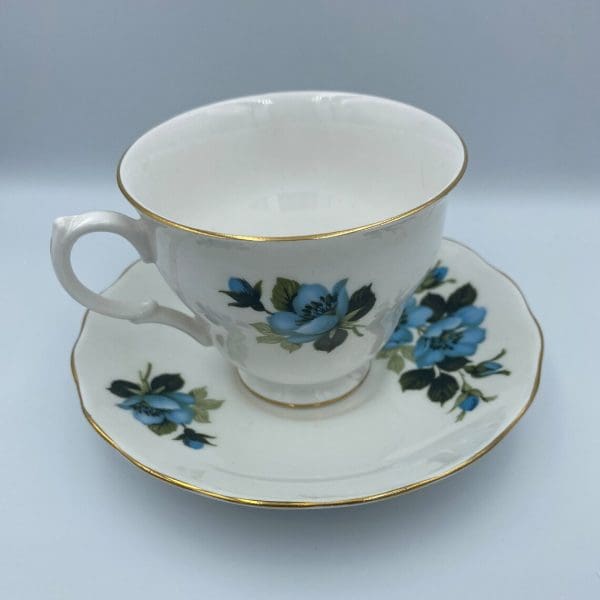 Royal Vale bone China made in England blue flower back tea cup and saucer