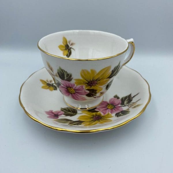 Royal Vale bone china tea cup pink yellow flower