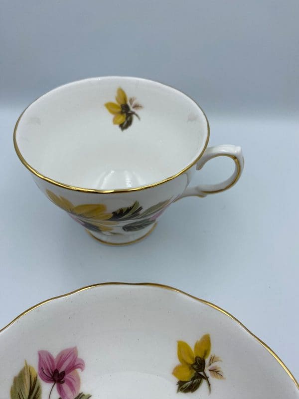 Royal Vale bone china tea cup close yellow flower inside