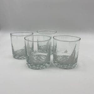 True North glasses set of four with frosted sailboat