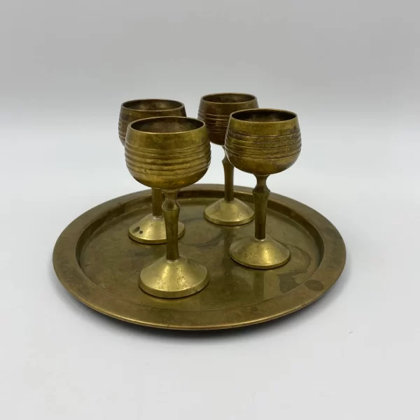 brass shot glasses vintage stemmed with tray