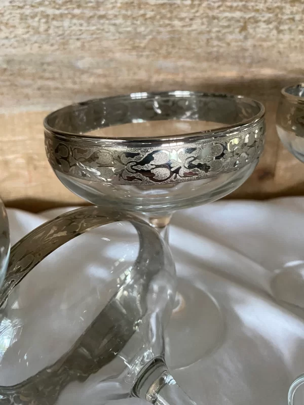 vintage margarita glasses scroll design in silver on rims