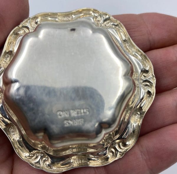 Sterling Silver nut dish close bottom in hand